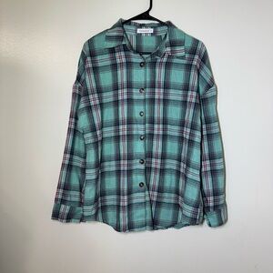 Fantaslook Teal and Pink Plaid Long Sleeve Shirt